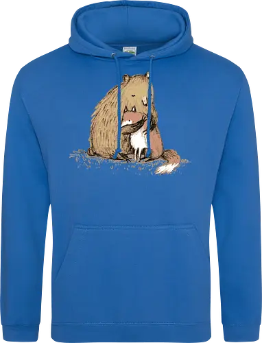 Flauschiger Bär Umarmt Kleinen Fuchs Gemütliche Kunst - Bär umarmt Fuchs, Waldtier Illustration, Bleistift Kunst Erdtöne, warme Tier Umarmung, Bär Fuchs Shirt, künstlerische Tier Illustration, Waldtierfreunde, gemütliche süße Kunst, fürsorglicher Tier Druck, Tier Skizze Illustration, besonderes Tier Geschenk, flauschiger Karamell Bär, süßer weißer orangener Fuchs, Tier Zuneigung Kunst, Tierfreundschaft Geschenk - Standard Hoodie