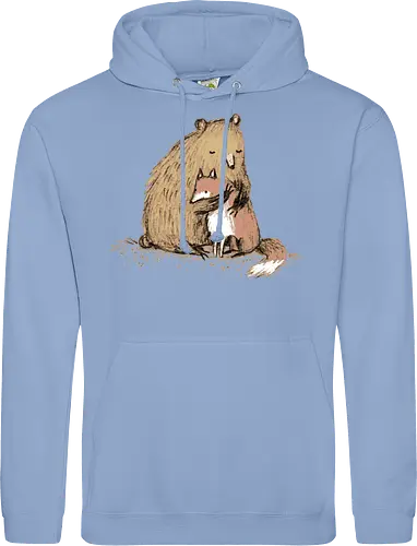 Flauschiger Bär Umarmt Kleinen Fuchs Gemütliche Kunst - Bär umarmt Fuchs, Waldtier Illustration, Bleistift Kunst Erdtöne, warme Tier Umarmung, Bär Fuchs Shirt, künstlerische Tier Illustration, Waldtierfreunde, gemütliche süße Kunst, fürsorglicher Tier Druck, Tier Skizze Illustration, besonderes Tier Geschenk, flauschiger Karamell Bär, süßer weißer orangener Fuchs, Tier Zuneigung Kunst, Tierfreundschaft Geschenk - Standard Hoodie