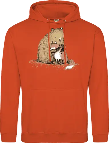 Flauschiger Bär Umarmt Kleinen Fuchs Gemütliche Kunst - Bär umarmt Fuchs, Waldtier Illustration, Bleistift Kunst Erdtöne, warme Tier Umarmung, Bär Fuchs Shirt, künstlerische Tier Illustration, Waldtierfreunde, gemütliche süße Kunst, fürsorglicher Tier Druck, Tier Skizze Illustration, besonderes Tier Geschenk, flauschiger Karamell Bär, süßer weißer orangener Fuchs, Tier Zuneigung Kunst, Tierfreundschaft Geschenk - Standard Hoodie