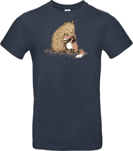Flauschiger Bär Umarmt Kleinen Fuchs Gemütliche Kunst - Bär umarmt Fuchs, Waldtier Illustration, Bleistift Kunst Erdtöne, warme Tier Umarmung, Bär Fuchs Shirt, künstlerische Tier Illustration, Waldtierfreunde, gemütliche süße Kunst, fürsorglicher Tier Druck, Tier Skizze Illustration, besonderes Tier Geschenk, flauschiger Karamell Bär, süßer weißer orangener Fuchs, Tier Zuneigung Kunst, Tierfreundschaft Geschenk - Standard T-Shirt