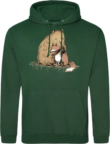 Flauschiger Bär Umarmt Kleinen Fuchs Gemütliche Kunst - Bär umarmt Fuchs, Waldtier Illustration, Bleistift Kunst Erdtöne, warme Tier Umarmung, Bär Fuchs Shirt, künstlerische Tier Illustration, Waldtierfreunde, gemütliche süße Kunst, fürsorglicher Tier Druck, Tier Skizze Illustration, besonderes Tier Geschenk, flauschiger Karamell Bär, süßer weißer orangener Fuchs, Tier Zuneigung Kunst, Tierfreundschaft Geschenk - Standard Hoodie
