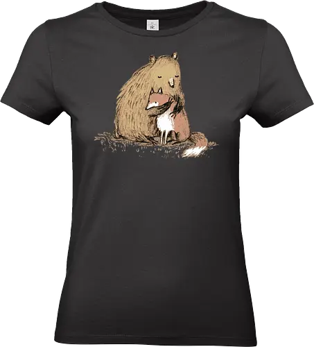 Flauschiger Bär Umarmt Kleinen Fuchs Gemütliche Kunst - Bär umarmt Fuchs, Waldtier Illustration, Bleistift Kunst Erdtöne, warme Tier Umarmung, Bär Fuchs Shirt, künstlerische Tier Illustration, Waldtierfreunde, gemütliche süße Kunst, fürsorglicher Tier Druck, Tier Skizze Illustration, besonderes Tier Geschenk, flauschiger Karamell Bär, süßer weißer orangener Fuchs, Tier Zuneigung Kunst, Tierfreundschaft Geschenk - Standard T-Shirt (Frauen)