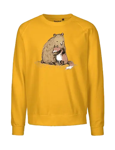 Flauschiger Bär Umarmt Kleinen Fuchs Gemütliche Kunst - Bär umarmt Fuchs, Waldtier Illustration, Bleistift Kunst Erdtöne, warme Tier Umarmung, Bär Fuchs Shirt, künstlerische Tier Illustration, Waldtierfreunde, gemütliche süße Kunst, fürsorglicher Tier Druck, Tier Skizze Illustration, besonderes Tier Geschenk, flauschiger Karamell Bär, süßer weißer orangener Fuchs, Tier Zuneigung Kunst, Tierfreundschaft Geschenk - Fairtrade Sweatshirt