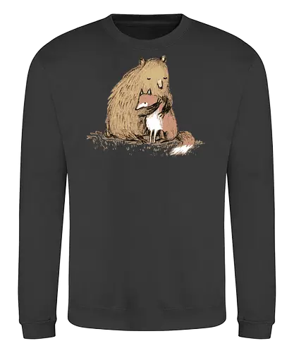 Flauschiger Bär Umarmt Kleinen Fuchs Gemütliche Kunst - Bär umarmt Fuchs, Waldtier Illustration, Bleistift Kunst Erdtöne, warme Tier Umarmung, Bär Fuchs Shirt, künstlerische Tier Illustration, Waldtierfreunde, gemütliche süße Kunst, fürsorglicher Tier Druck, Tier Skizze Illustration, besonderes Tier Geschenk, flauschiger Karamell Bär, süßer weißer orangener Fuchs, Tier Zuneigung Kunst, Tierfreundschaft Geschenk - Sweatshirt