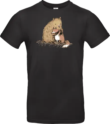 Flauschiger Bär Umarmt Kleinen Fuchs Gemütliche Kunst - Bär umarmt Fuchs, Waldtier Illustration, Bleistift Kunst Erdtöne, warme Tier Umarmung, Bär Fuchs Shirt, künstlerische Tier Illustration, Waldtierfreunde, gemütliche süße Kunst, fürsorglicher Tier Druck, Tier Skizze Illustration, besonderes Tier Geschenk, flauschiger Karamell Bär, süßer weißer orangener Fuchs, Tier Zuneigung Kunst, Tierfreundschaft Geschenk - Standard T-Shirt
