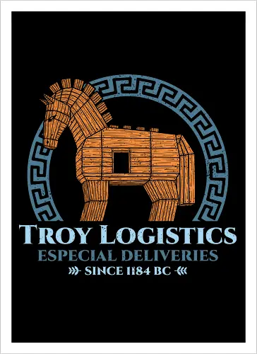 Troy Logistics - the odyssey, book lover, books, bookworm, funny, geek, greek mythology, movies, nerd, nostalgia, odysseus, parody, retro, trojan horse, vintage - Kunstdruck