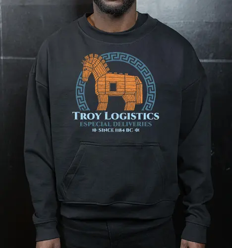 Troy Logistics - the odyssey, book lover, books, bookworm, funny, geek, greek mythology, movies, nerd, nostalgia, odysseus, parody, retro, trojan horse, vintage - Cropped Sweatshirt