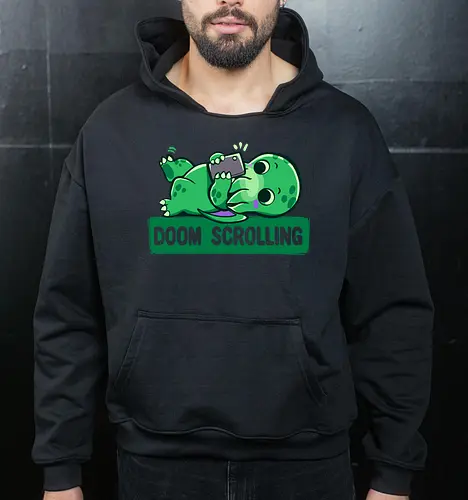 Doom Scrolling - Handy, scrollen, entspannen, doom scrolling, eldritch, tentacle monster, cosmic creature, phone addiction, internet humor, tired meme, funny monster, scroll meme, relatable humor, funny creature, social media, exhausted humor, cute monster, late night scroll - Cropped Hoodie