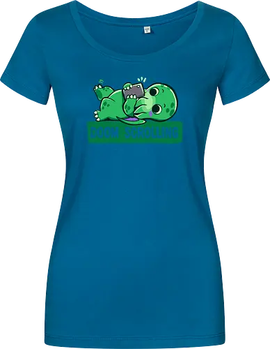 Doom Scrolling - Handy, scrollen, entspannen, doom scrolling, eldritch, tentacle monster, cosmic creature, phone addiction, internet humor, tired meme, funny monster, scroll meme, relatable humor, funny creature, social media, exhausted humor, cute monster, late night scroll - Damen T-Shirt