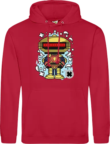 Roboter Scheibenkopf Goldene Rote Rüstung Superheld Pop Art - Roboter goldener Scheibenkopf, Alpha 5, Power Rangers, Gold Ranger, goldene rote Heldenrüstung, Superheld Roboter Pop Art, roter Visier Roboter, 90er Geek Kunst, Roboter Kampfrüstung, Roboter Held Illustration, Geek Nostalgie Druck, goldener Roboter Popkultur, Roboter Held Shirt, bunter Pop Art Roboter, super goldene Rüstung, Blitz Brust Held, Roboter Held Pose, Geek Nostalgie Geschenk - Standard Hoodie