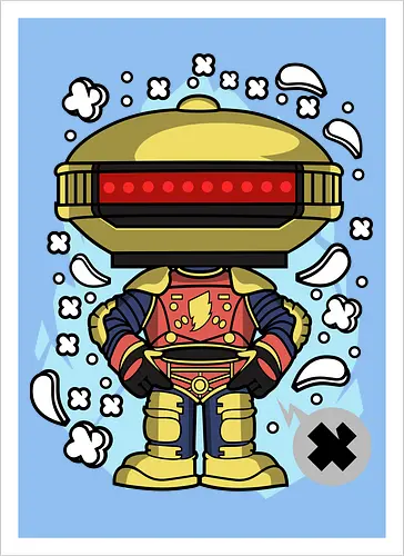 Roboter Scheibenkopf Goldene Rote Rüstung Superheld Pop Art - Roboter goldener Scheibenkopf, Alpha 5, Power Rangers, Gold Ranger, goldene rote Heldenrüstung, Superheld Roboter Pop Art, roter Visier Roboter, 90er Geek Kunst, Roboter Kampfrüstung, Roboter Held Illustration, Geek Nostalgie Druck, goldener Roboter Popkultur, Roboter Held Shirt, bunter Pop Art Roboter, super goldene Rüstung, Blitz Brust Held, Roboter Held Pose, Geek Nostalgie Geschenk - Kunstdruck