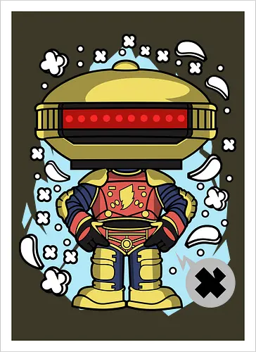 Roboter Scheibenkopf Goldene Rote Rüstung Superheld Pop Art - Roboter goldener Scheibenkopf, Alpha 5, Power Rangers, Gold Ranger, goldene rote Heldenrüstung, Superheld Roboter Pop Art, roter Visier Roboter, 90er Geek Kunst, Roboter Kampfrüstung, Roboter Held Illustration, Geek Nostalgie Druck, goldener Roboter Popkultur, Roboter Held Shirt, bunter Pop Art Roboter, super goldene Rüstung, Blitz Brust Held, Roboter Held Pose, Geek Nostalgie Geschenk - Kunstdruck
