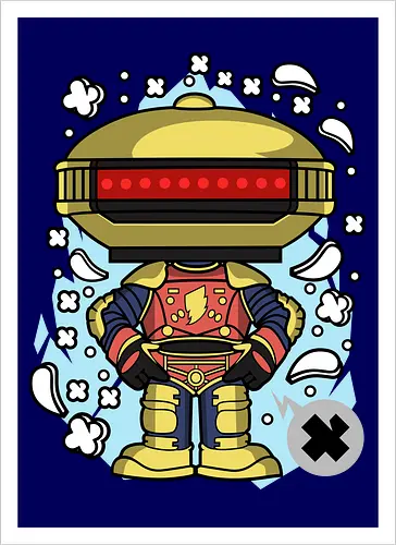 Roboter Scheibenkopf Goldene Rote Rüstung Superheld Pop Art - Roboter goldener Scheibenkopf, Alpha 5, Power Rangers, Gold Ranger, goldene rote Heldenrüstung, Superheld Roboter Pop Art, roter Visier Roboter, 90er Geek Kunst, Roboter Kampfrüstung, Roboter Held Illustration, Geek Nostalgie Druck, goldener Roboter Popkultur, Roboter Held Shirt, bunter Pop Art Roboter, super goldene Rüstung, Blitz Brust Held, Roboter Held Pose, Geek Nostalgie Geschenk - Kunstdruck