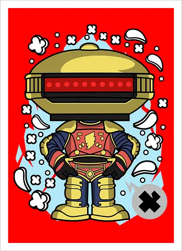 Roboter Scheibenkopf Goldene Rote Rüstung Superheld Pop Art - Roboter goldener Scheibenkopf, Alpha 5, Power Rangers, Gold Ranger, goldene rote Heldenrüstung, Superheld Roboter Pop Art, roter Visier Roboter, 90er Geek Kunst, Roboter Kampfrüstung, Roboter Held Illustration, Geek Nostalgie Druck, goldener Roboter Popkultur, Roboter Held Shirt, bunter Pop Art Roboter, super goldene Rüstung, Blitz Brust Held, Roboter Held Pose, Geek Nostalgie Geschenk - Kunstdruck