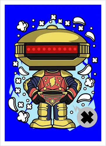 Roboter Scheibenkopf Goldene Rote Rüstung Superheld Pop Art - Roboter goldener Scheibenkopf, Alpha 5, Power Rangers, Gold Ranger, goldene rote Heldenrüstung, Superheld Roboter Pop Art, roter Visier Roboter, 90er Geek Kunst, Roboter Kampfrüstung, Roboter Held Illustration, Geek Nostalgie Druck, goldener Roboter Popkultur, Roboter Held Shirt, bunter Pop Art Roboter, super goldene Rüstung, Blitz Brust Held, Roboter Held Pose, Geek Nostalgie Geschenk - Kunstdruck
