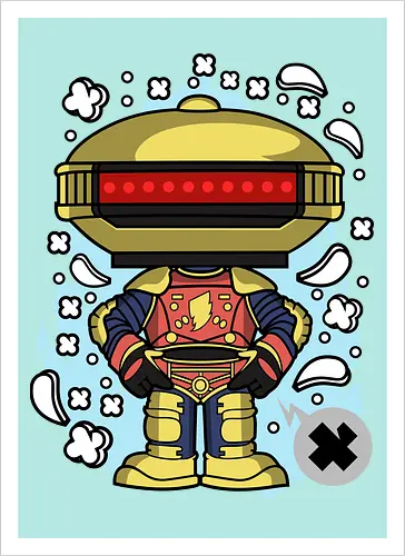 Roboter Scheibenkopf Goldene Rote Rüstung Superheld Pop Art - Roboter goldener Scheibenkopf, Alpha 5, Power Rangers, Gold Ranger, goldene rote Heldenrüstung, Superheld Roboter Pop Art, roter Visier Roboter, 90er Geek Kunst, Roboter Kampfrüstung, Roboter Held Illustration, Geek Nostalgie Druck, goldener Roboter Popkultur, Roboter Held Shirt, bunter Pop Art Roboter, super goldene Rüstung, Blitz Brust Held, Roboter Held Pose, Geek Nostalgie Geschenk - Kunstdruck