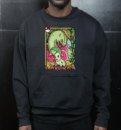 Johto Gras Pocket Duo - Lebendige Traditionelle Japanische Kunst - Johto Gras Pokemon Kunst, Pokemon Entwicklungs Duo, japanische Pokemon Kunst, Ukiyo-e Pokemon Druck, orientalisches Pokemon Design, Starter Pokemon Shirt, lebendige japanische Kunst, traditioneller Pokemon Druck, Gras Pokemon Design, Otaku Pokemon Shirt, Kanji Pokemon Kunst, exklusiver Geek Pokemon Druck, Gen Zwei Pokemon Design, Premium japanische Pokemon Kunst, Nerd Pokemon Shirt - Cropped Sweatshirt