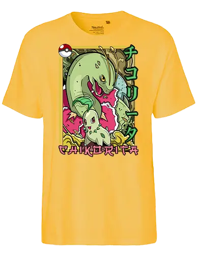 Johto Gras Pocket Duo - Lebendige Traditionelle Japanische Kunst - Johto Gras Pokemon Kunst, Pokemon Entwicklungs Duo, japanische Pokemon Kunst, Ukiyo-e Pokemon Druck, orientalisches Pokemon Design, Starter Pokemon Shirt, lebendige japanische Kunst, traditioneller Pokemon Druck, Gras Pokemon Design, Otaku Pokemon Shirt, Kanji Pokemon Kunst, exklusiver Geek Pokemon Druck, Gen Zwei Pokemon Design, Premium japanische Pokemon Kunst, Nerd Pokemon Shirt - Fairtrade T-Shirt