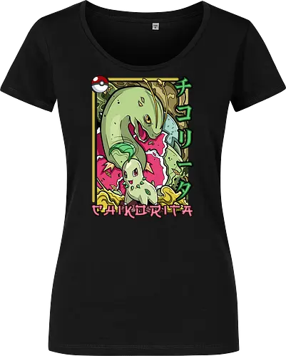Johto Gras Pocket Duo - Lebendige Traditionelle Japanische Kunst - Johto Gras Pokemon Kunst, Pokemon Entwicklungs Duo, japanische Pokemon Kunst, Ukiyo-e Pokemon Druck, orientalisches Pokemon Design, Starter Pokemon Shirt, lebendige japanische Kunst, traditioneller Pokemon Druck, Gras Pokemon Design, Otaku Pokemon Shirt, Kanji Pokemon Kunst, exklusiver Geek Pokemon Druck, Gen Zwei Pokemon Design, Premium japanische Pokemon Kunst, Nerd Pokemon Shirt - Damen T-Shirt