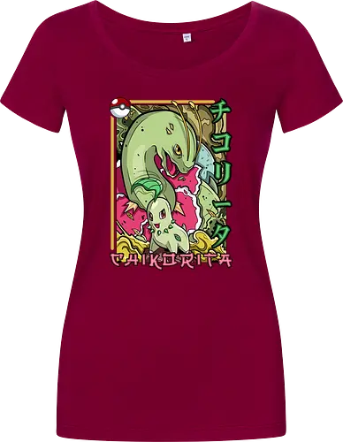 Johto Gras Pocket Duo - Lebendige Traditionelle Japanische Kunst - Johto Gras Pokemon Kunst, Pokemon Entwicklungs Duo, japanische Pokemon Kunst, Ukiyo-e Pokemon Druck, orientalisches Pokemon Design, Starter Pokemon Shirt, lebendige japanische Kunst, traditioneller Pokemon Druck, Gras Pokemon Design, Otaku Pokemon Shirt, Kanji Pokemon Kunst, exklusiver Geek Pokemon Druck, Gen Zwei Pokemon Design, Premium japanische Pokemon Kunst, Nerd Pokemon Shirt - Damen T-Shirt