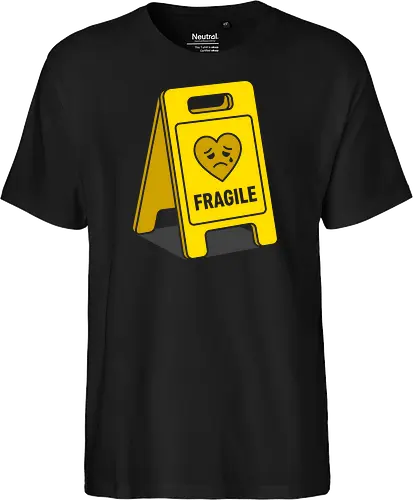 Caution: Fragile Heart Sign - fragile heart shirt, caution sign graphic tee, funny mental health apparel, sad heart streetwear, emotional warning clothing, sarcastic introvert shirt, pop art sign design, relatable aesthetic tee, handle with care merch, quirky graphic fashion - Fairtrade T-Shirt