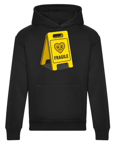 Caution: Fragile Heart Sign - fragile heart shirt, caution sign graphic tee, funny mental health apparel, sad heart streetwear, emotional warning clothing, sarcastic introvert shirt, pop art sign design, relatable aesthetic tee, handle with care merch, quirky graphic fashion - Heavyweight Hoodie