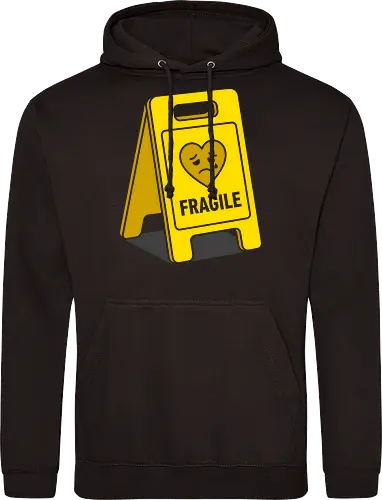 Caution: Fragile Heart Sign - fragile heart shirt, caution sign graphic tee, funny mental health apparel, sad heart streetwear, emotional warning clothing, sarcastic introvert shirt, pop art sign design, relatable aesthetic tee, handle with care merch, quirky graphic fashion - Standard Hoodie