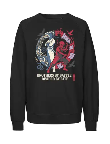 Divided by Fate: The Uchiha Clash - Sasuke and Itachi shirt, Uchiha brothers graphic tee, anime rivalry apparel, shonen ninja streetwear, dark aesthetic anime clothing, minimalist manga design, divided by fate quote, retro anime battle shirt, Japanese ninja fashion, otaku aesthetic tee - Fairtrade Sweatshirt
