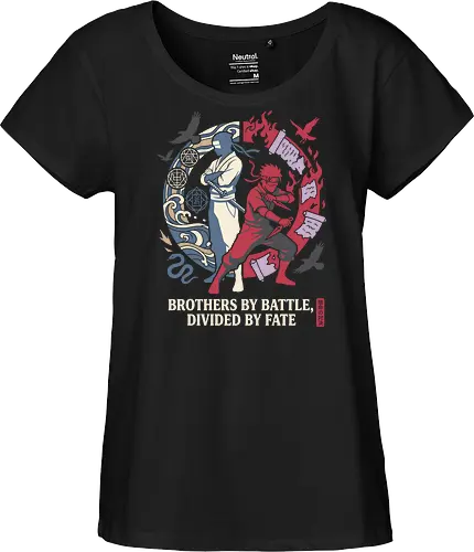 Divided by Fate: The Uchiha Clash - Sasuke and Itachi shirt, Uchiha brothers graphic tee, anime rivalry apparel, shonen ninja streetwear, dark aesthetic anime clothing, minimalist manga design, divided by fate quote, retro anime battle shirt, Japanese ninja fashion, otaku aesthetic tee - Fairtrade Girl Shirt