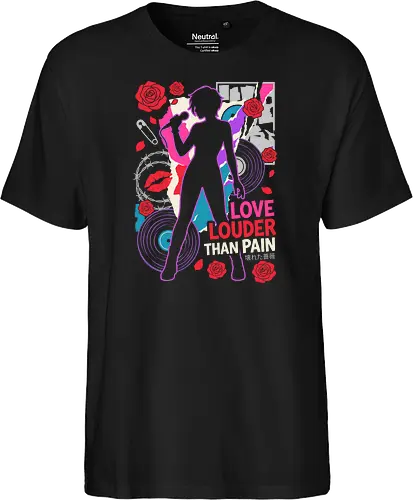 Love Louder: The Punk Rock Rose - Nana inspired shirt, punk rock anime graphic tee, Y2K aesthetic streetwear, shoujo manga apparel, alternative anime clothing, grunge music shirt, retro collage art design, red rose punk merch, negative space anime fashion, female vocalist graphic - Fairtrade T-Shirt