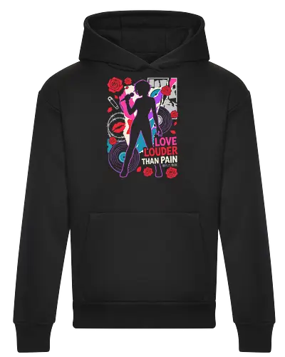 Love Louder: The Punk Rock Rose - Nana inspired shirt, punk rock anime graphic tee, Y2K aesthetic streetwear, shoujo manga apparel, alternative anime clothing, grunge music shirt, retro collage art design, red rose punk merch, negative space anime fashion, female vocalist graphic - Heavyweight Hoodie