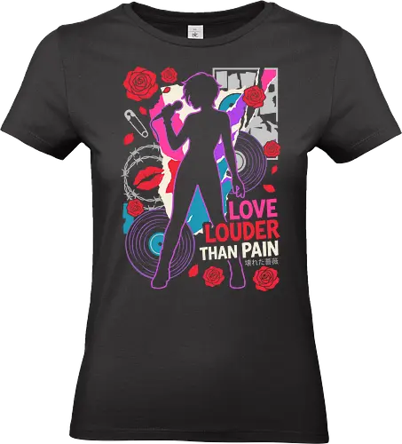 Love Louder: The Punk Rock Rose - Nana inspired shirt, punk rock anime graphic tee, Y2K aesthetic streetwear, shoujo manga apparel, alternative anime clothing, grunge music shirt, retro collage art design, red rose punk merch, negative space anime fashion, female vocalist graphic - Standard T-Shirt (Frauen)