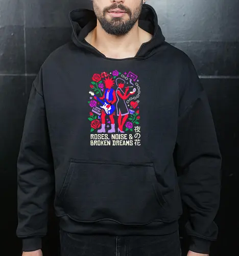 Roses & Noise: The Punk Rock Duo - Nana anime shirt, punk rock manga graphic, Y2K aesthetic streetwear, shoujo anime apparel, retro music clothing, Nana Osaki and Hachi design, red rose punk merch, 2000s nostalgic fashion, alternative otaku tee, aesthetic best friend shirt - Cropped Hoodie