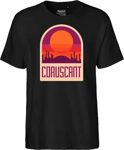 Coruscant - Geometric and minimalist series - Space Opera, 80s, badge, coruscant, film, galaxy, geometric, landscape, minimalist, retro, science fiction, space, movie, outerspace, scifi - Fairtrade T-Shirt