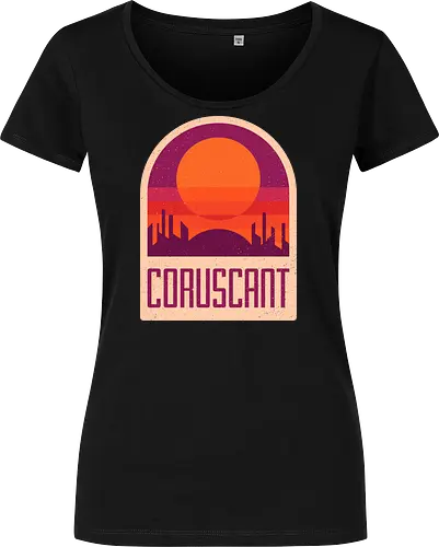 Coruscant - Geometric and minimalist series - Space Opera, 80s, badge, coruscant, film, galaxy, geometric, landscape, minimalist, retro, science fiction, space, movie, outerspace, scifi - Damen T-Shirt
