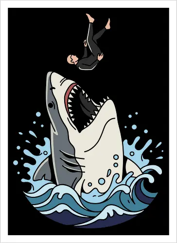 Apex Predator: The Great Dive - Great white shark shirt, ocean predator graphic tee, scuba diver apparel, marine biology streetwear, edgy shark design, retro ocean wave clothing, thriller movie aesthetic, sea monster merch, aesthetic surf fashion, deep blue sea tee - Kunstdruck