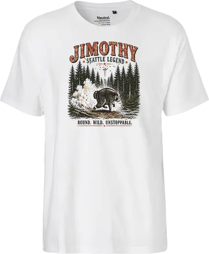 Jimothy Waschbär – Seattle Legende | Wild & Unaufhaltsam - Jimothy Waschbär, Seattle, Waschbär, Seattle Legende, Pacific Northwest, Wald, Wildtier, Space Needle, Vintage Design, Retro Stil, Tiermotiv, Natur, USA, Outdoor, Tierliebhaber - Fairtrade T-Shirt