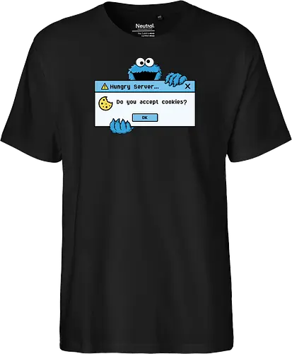 Hungry Server - A funny retro computer-inspired design that reimagines the classic cookie popup with geek humor. Perfect for programmers, developers, gamers, and tech enthusiasts. - Fairtrade T-Shirt