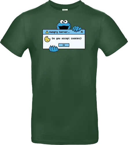 Hungry Server - A funny retro computer-inspired design that reimagines the classic cookie popup with geek humor. Perfect for programmers, developers, gamers, and tech enthusiasts. - Standard T-Shirt