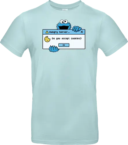 Hungry Server - A funny retro computer-inspired design that reimagines the classic cookie popup with geek humor. Perfect for programmers, developers, gamers, and tech enthusiasts. - Standard T-Shirt