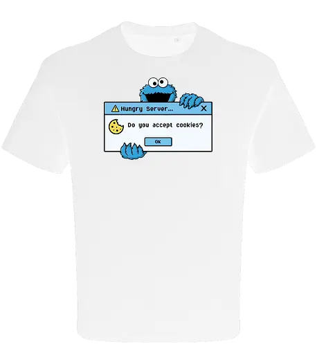 Hungry Server - A funny retro computer-inspired design that reimagines the classic cookie popup with geek humor. Perfect for programmers, developers, gamers, and tech enthusiasts. - Oversize T-Shirt