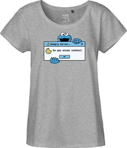 Hungry Server - A funny retro computer-inspired design that reimagines the classic cookie popup with geek humor. Perfect for programmers, developers, gamers, and tech enthusiasts. - Fairtrade Girl Shirt