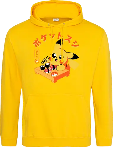Pocket Sushi - sushi, yellow monster, fish, japanese food, cute, kawaii, anime, rice, pop culture, gaming - Standard Hoodie