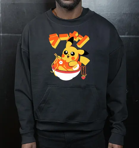 Pocket Ramen - ramen, yellow monster, fish, japanese food, kawaii, anime, noodles, pop culture, Cute, Gaming - Cropped Sweatshirt