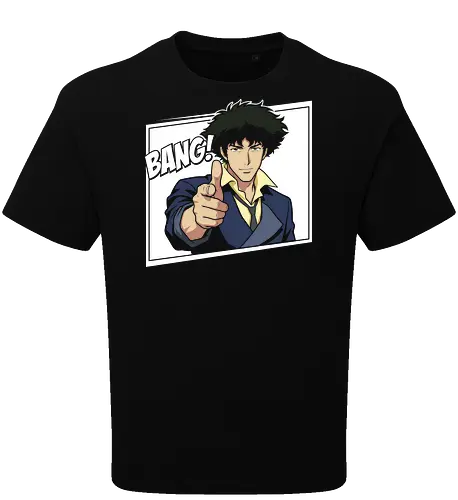 See You Space Cowboy: Minimalist Bang - Spike Spiegel shirt, Cowboy Bebop graphic tee, space cowboy merch, minimalist anime apparel, retro 90s anime streetwear, anime finger gun design, negative space anime art, classic sci-fi manga clothing, neo noir otaku fashion, vintage anime aesthetic - Oversize T-Shirt