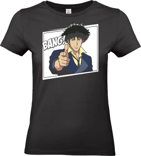See You Space Cowboy: Minimalist Bang - Spike Spiegel shirt, Cowboy Bebop graphic tee, space cowboy merch, minimalist anime apparel, retro 90s anime streetwear, anime finger gun design, negative space anime art, classic sci-fi manga clothing, neo noir otaku fashion, vintage anime aesthetic - Standard T-Shirt (Frauen)