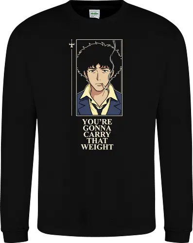 Carry That Weight: The Space Cowboy - Cowboy Bebop shirt, Spike Spiegel merch, carry that weight graphic tee, minimalist anime streetwear, retro 90s anime apparel, space cowboy clothing, aesthetic otaku fashion, neo noir anime design, nostalgic sci-fi tee, negative space anime art - Sweatshirt