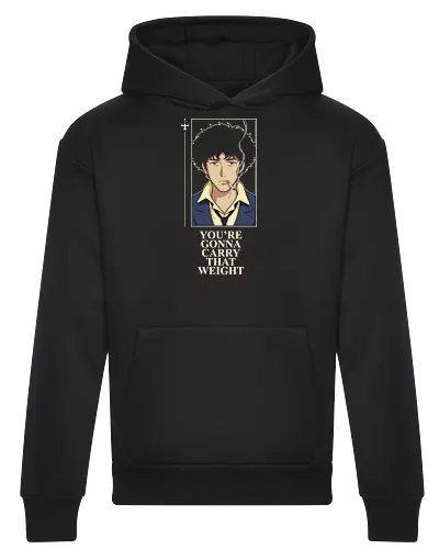 Carry That Weight: The Space Cowboy - Cowboy Bebop shirt, Spike Spiegel merch, carry that weight graphic tee, minimalist anime streetwear, retro 90s anime apparel, space cowboy clothing, aesthetic otaku fashion, neo noir anime design, nostalgic sci-fi tee, negative space anime art - Heavyweight Hoodie