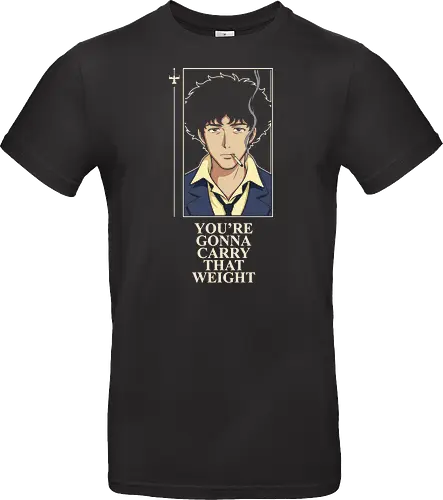 Carry That Weight: The Space Cowboy - Cowboy Bebop shirt, Spike Spiegel merch, carry that weight graphic tee, minimalist anime streetwear, retro 90s anime apparel, space cowboy clothing, aesthetic otaku fashion, neo noir anime design, nostalgic sci-fi tee, negative space anime art - Standard T-Shirt