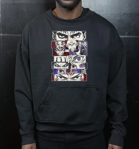Visions of Power: Shonen Manga Panels - anime eyes shirt, manga panel graphic tee, shonen crossover apparel, anime streetwear fashion, aesthetic otaku clothing, Dojutsu eye design, anime heroes and villains, manga collage shirt, Japanese comic aesthetic, epic anime mashup tee - Cropped Sweatshirt